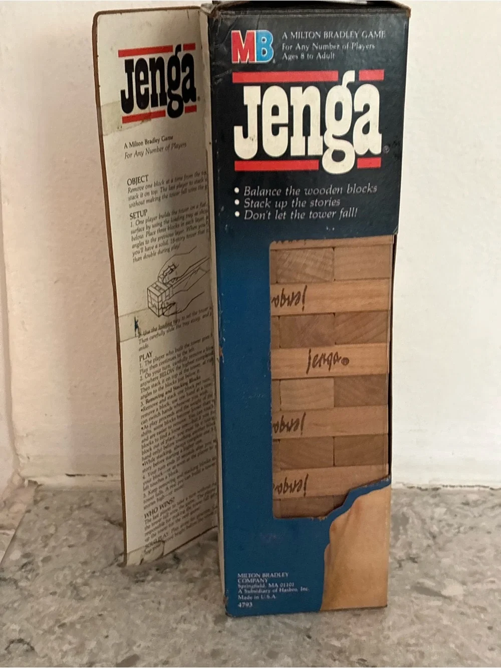 Vintage 1980s MB Jenga Classic Wooden Block Game - Natural Wood